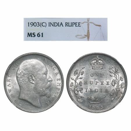 Edward VII, Silver, Rupee, 1903, Calcutta Mint, No mint mark, Normal 5 Diamonds. F. Prid 1