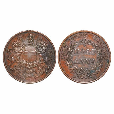 William IV, Copper, Half Anna, 1835, Madras Mint, Wreath with 20 Berries (10L + 10R). F. P