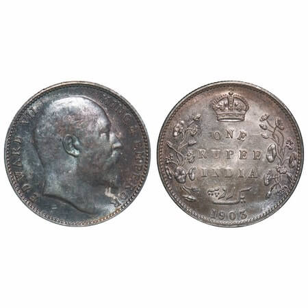 Edward VII, Silver, Rupee, 1903, Bombay Mint, 'B' incused and dot. F. Prid 199. GK 926. Br