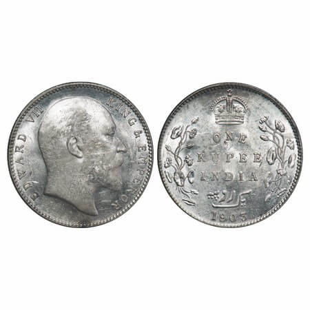 Edward VII, Silver, Rupee, 1903, Bombay Mint, 'B' incused and dot. F. Prid 199. GK 926. Un