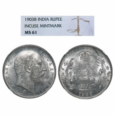 Edward VII, Silver, Rupee, 1903, Bombay Mint, 'B' incused and dot. F. Prid 199. GK 926. NG