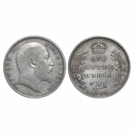 Edward VII, Silver, Rupee, 1904, Calcutta Mint, No mint mark, Error, 3 Diamonds position i