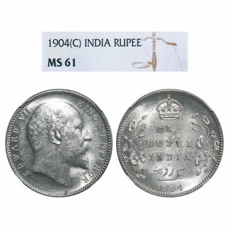 Edward VII, Silver, Rupee, 1904, Calcutta Mint, No mint mark, Normal 5 Diamonds. F. Prid 1