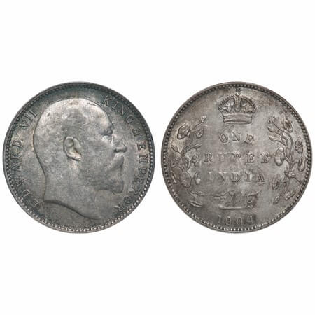 Edward VII, Silver, Rupee, 1904, Bombay Mint, 'B' incused and dot, 5 Diamonds and bottom s