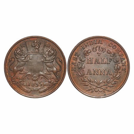 William IV, Copper, Half Anna, 1835, Madras Mint, Wreath with 20 Berries (10L + 10R). F. P