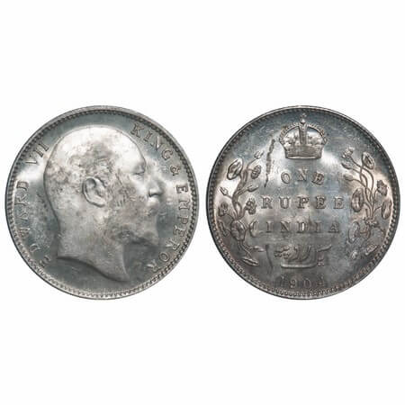 Edward VII, Silver, Rupee, 1904, Bombay Mint, 'B' incused and dot, 5 Diamonds and bottom s