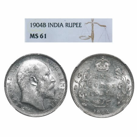 Edward VII, Silver, Rupee, 1904, Bombay Mint, 'B' incused and dot, 5 Diamonds and bottom s