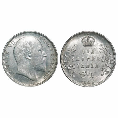 Edward VII, Silver, Rupee, 1905, Calcutta Mint, No mint mark, Ghost on Rev. F. Prid 191. G