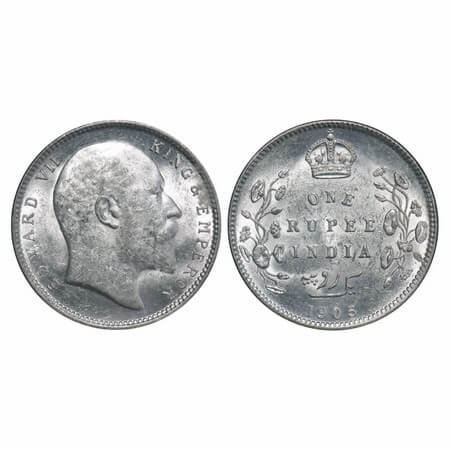 Edward VII, Silver, Rupee, 1905, Calcutta Mint, No mint mark. F. Prid 191. GK 934. Uncircu