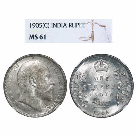 Edward VII, Silver, Rupee, 1905, Calcutta Mint, No mint mark. F. Prid 191. GK 934. NGC Sla