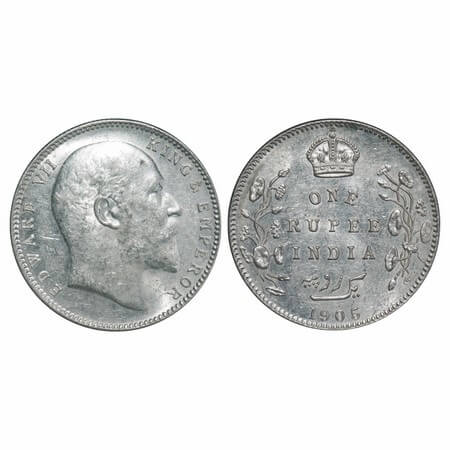 Edward VII, Silver, Rupee, 1905, Bombay Mint, 'B' incused and dot, Top stroke of numeral 5