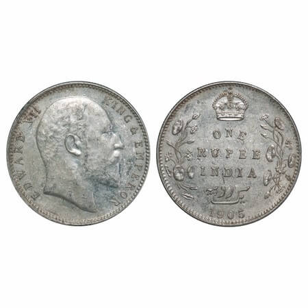 Edward VII, Silver, Rupee, 1905, Bombay Mint, 'B' incused and dot, Top stroke of numeral 5