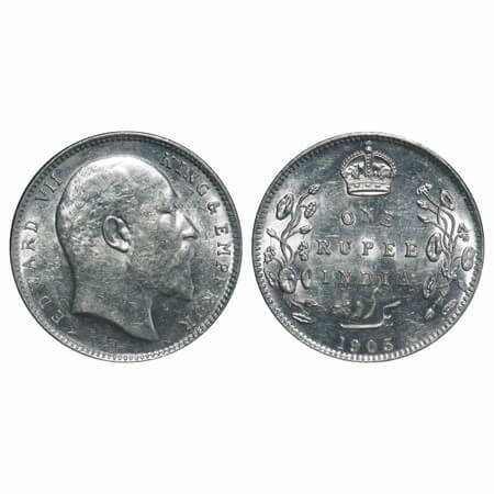 Edward VII, Silver, Rupee, 1905, Bombay Mint, 'B' incused and dot, Top stroke of numeral 5