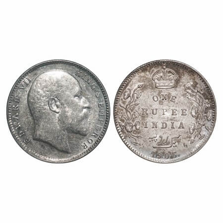 Edward VII, Silver, Rupee, 1905, Bombay Mint, 'B' incused and dot, Top stroke of numeral 5