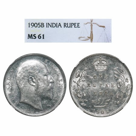 Edward VII, Silver, Rupee, 1905, Bombay Mint, 'B' incused and dot, Top stroke of numeral 5