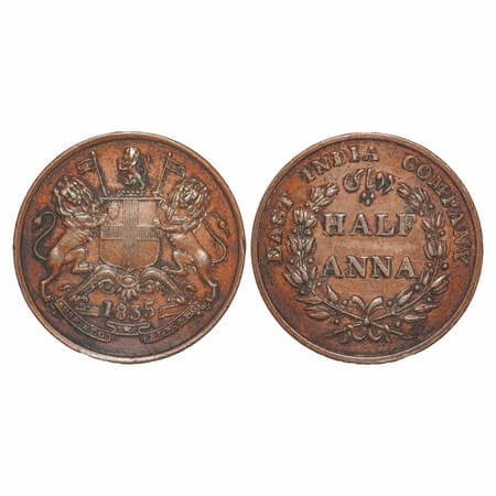 William IV, Copper, Half Anna, 1835, Madras Mint, Wreath with 20 Berries (10L + 10R). F. P
