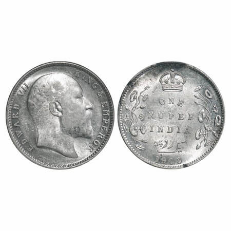Edward VII, Silver, Rupee, 1906, Calcutta Mint, No mint mark. F. Prid 192. GK 938. Uncircu