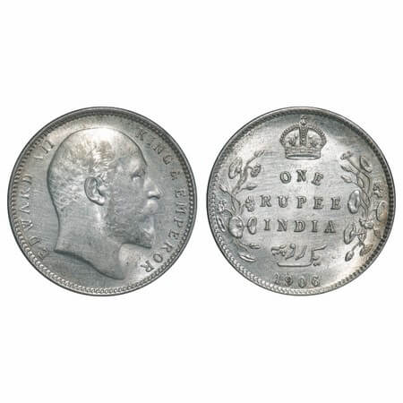 Edward VII, Silver, Rupee, 1906, Calcutta Mint, No mint mark. F. Prid 192. GK 938. Uncircu