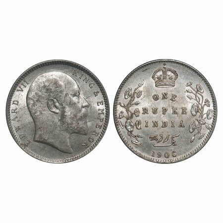 Edward VII, Silver, Rupee, 1906, Calcutta Mint, No mint mark. F. Prid 192. GK 938. Uncircu
