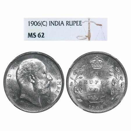 Edward VII, Silver, Rupee, 1906, Calcutta Mint, No mint mark. F. Prid 192. GK 938. NGC Sla
