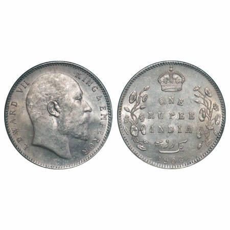Edward VII, Silver, Rupee, 1906, Bombay Mint, 'B' incused and dot. F. Prid 202. GK 940. Un