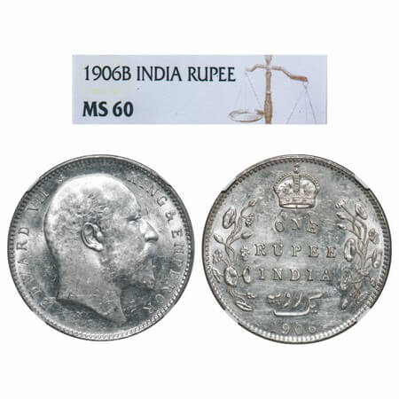 Edward VII, Silver, Rupee, 1906, Bombay Mint, 'B' incused and dot. F. Prid 202. GK 940. NG