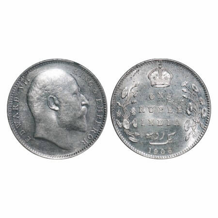 Edward VII, Silver, Rupee, 1906, Bombay Mint, 'B' incused and dot. F. Prid 202. GK 940. Un
