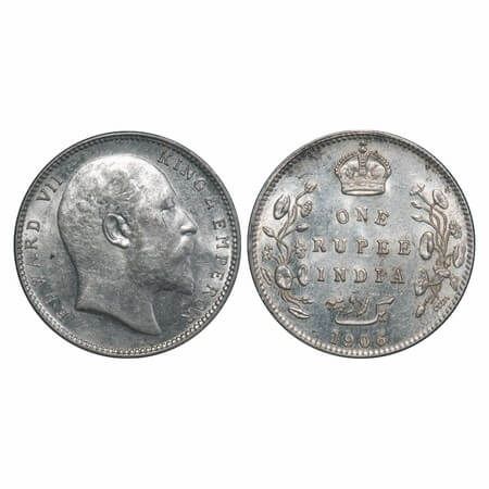 Edward VII, silver, rupee, 1906, Bombay Mint, 'B' incused and dot. F. Prid 202. GK 940. Al