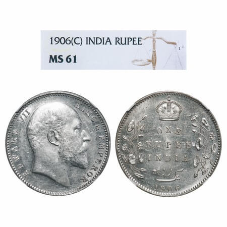 Edward VII, Silver, Rupee, 1906, Bombay Mint, No B only dot. F. Prid Unlisted. GK 941. NGC
