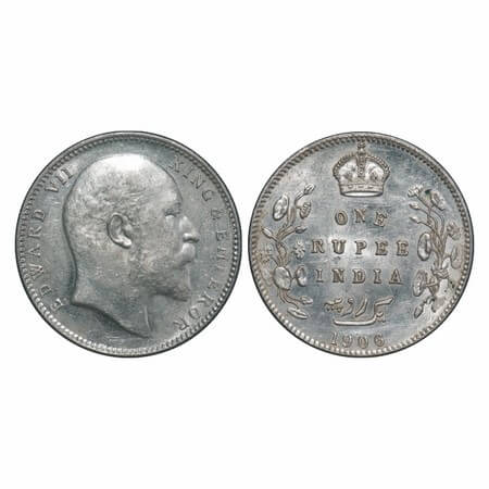 Edward VII, Silver, Rupee, 1906, Bombay Mint, No B only dot. F. Prid Unlisted. GK 941. Unc