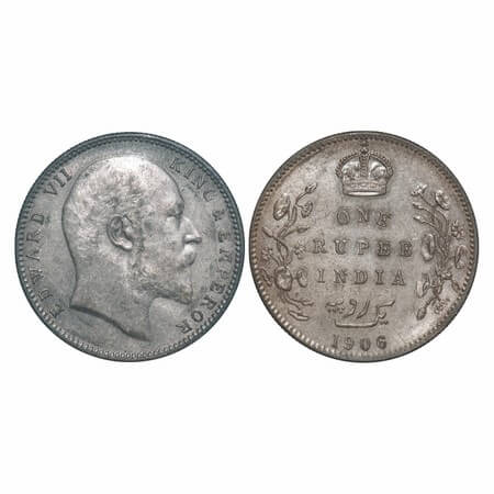 Edward VII, Silver, Rupee, 1906, Bombay Mint, No B only dot. F. Prid Unlisted. GK 941. Abo