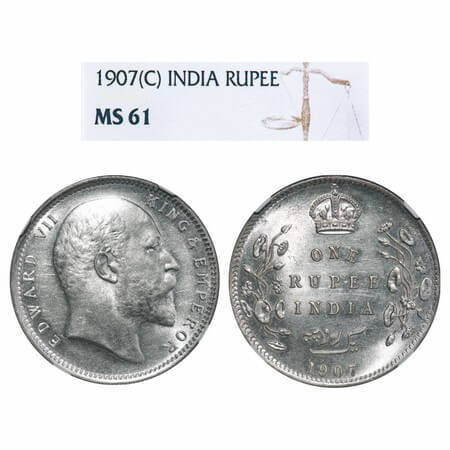 Edward VII, Silver, Rupee, 1907, Calcutta Mint, No mint mark. F. Prid 193. GK 942. NGC Sla