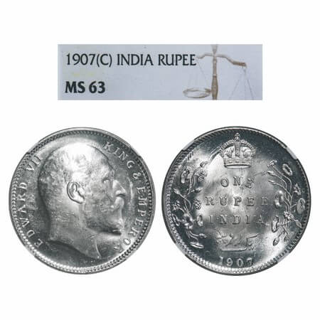 Edward VII, Silver, Rupee, 1907, Calcutta Mint, No mint mark. F. Prid 193. GK 942. NGC Sla