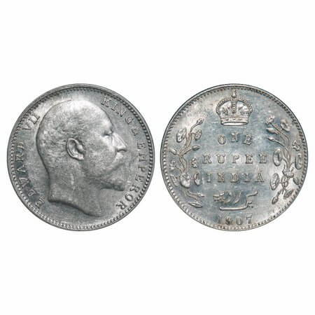 Edward VII, Silver, Rupee, 1907, Bombay Mint, 'B' incused and dot, Narrow numeral 7. F. Pr