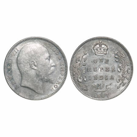 Edward VII, Silver, Rupee, 1907, Bombay Mint, 'B' incused and dot, 4th and 5th Diamond in 