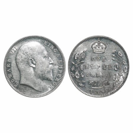Edward VII, Silver, Rupee, 1907, Bombay Mint, 'B' incused and dot. F. Prid 203. GK 944. Un