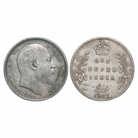 Edward VII, Silver, Rupee, 1907, Bombay Mint, 'B' incused and dot, Narrow numeral 7, 2nd, 