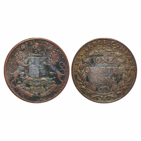 William IV, Copper, Quarter Anna, 1835, Bombay Mint, A/VIII, Wreath with 30 Berries (15L +