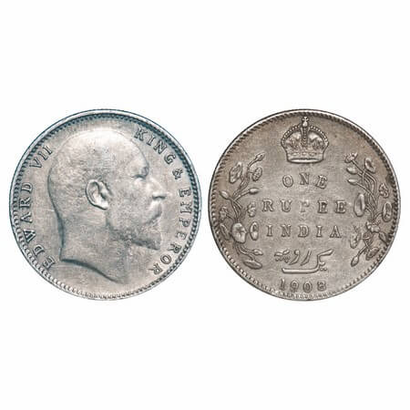 Edward VII, Silver, Rupee, 1908, Bombay Mint, 'B' incused and dot, Numeral 8 struck on num