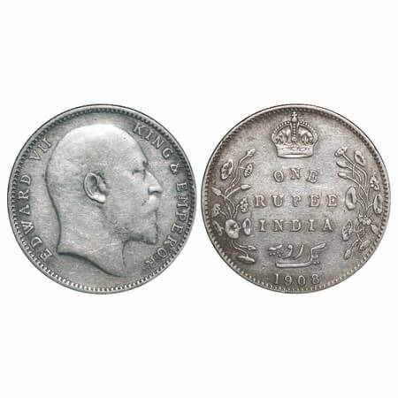 Edward VII, Silver, Rupee, 1908, Bombay Mint, 'B' incused and dot, Numeral 8 struck on num