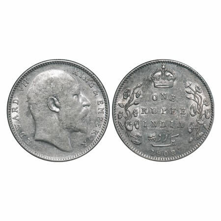 Edward VII, Silver, Rupee, 1908, Bombay Mint, 'B' incused & dot, Numeral 8 struck on numer