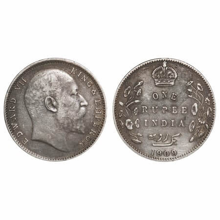 Edward VII, Silver, Rupee, 1909, Bombay Mint, 'B' incused and dot, Numeral 9 struck on num