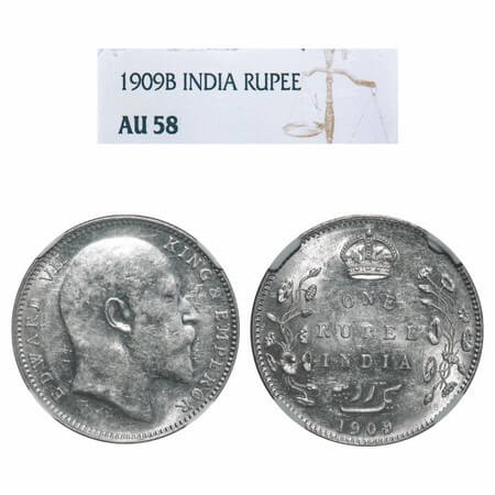 Edward VII, Silver, Rupee, 1909, Bombay Mint, 'B' incused and dot, Numeral 9 struck on num