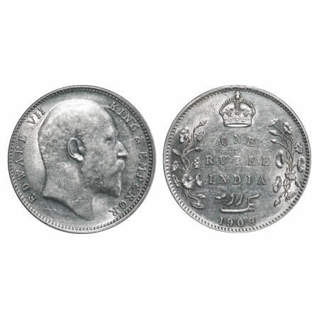 Edward VII, Silver, Rupee, 1909, Bombay Mint, 'B' incused and dot. F. Prid 205. GK 952. Un