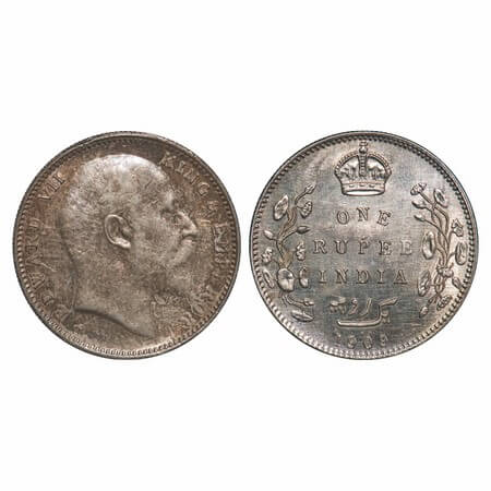 Edward VII, Silver, Rupee, 1909, Bombay Mint, 'B' incused and dot. F. Prid unlisted. GK 95