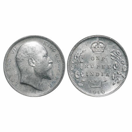 Edward VII, Silver, Rupee, 1910, Calcutta Mint, No mint mark. F. Prid 196. GK 955. Uncircu