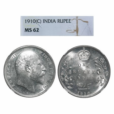 Edward VII, Silver, Rupee, 1910, Calcutta Mint, No mint mark. F. Prid 196. GK 955. NGC Sla
