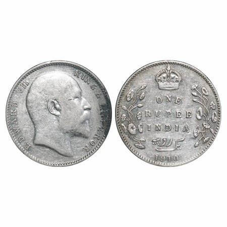 Edward VII, Silver, Rupee, 1910, Bombay Mint, 'B' incused and dot, Last numeral '10' struc