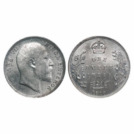Edward VII, Silver, Rupee, 1910, Bombay Mint, 'B' incused and dot, Last numerals 10 struck