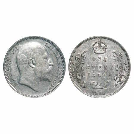 Edward VII, Silver, Rupee, 1910, Bombay Mint, 'B incused and dot, Last numeral '10' struck